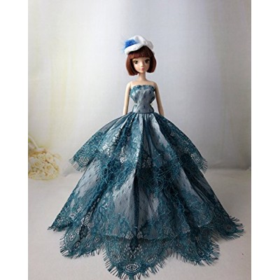 Fashion Wedding Party Gown Dresses Clothes For Barbie Doll Blue   568514523